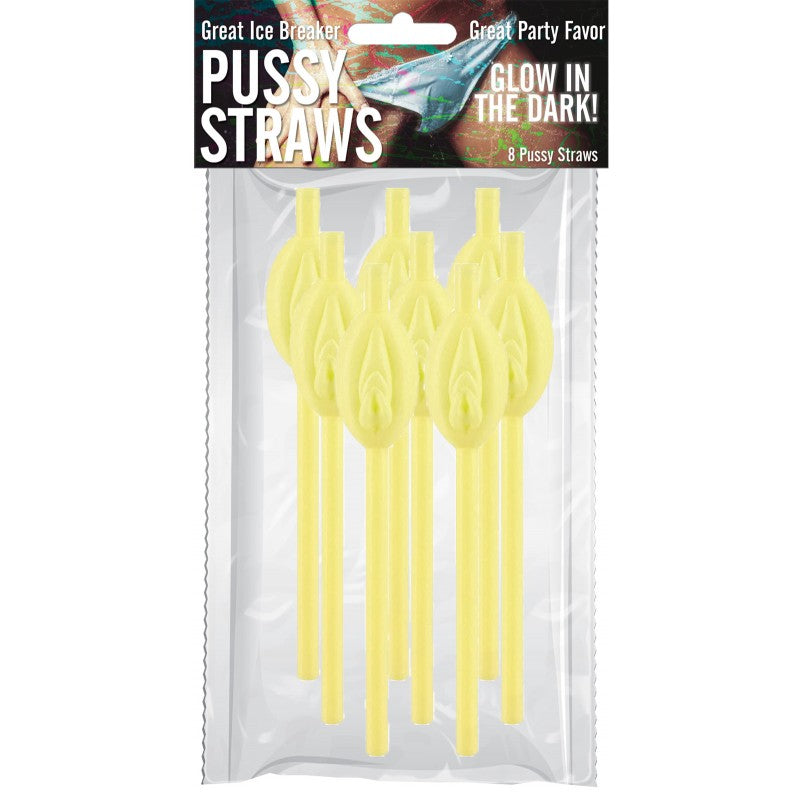 Hott Products Pussy Straws Glow In The Dark 8 Pack fun drinking straws in playful shapes for adult parties.