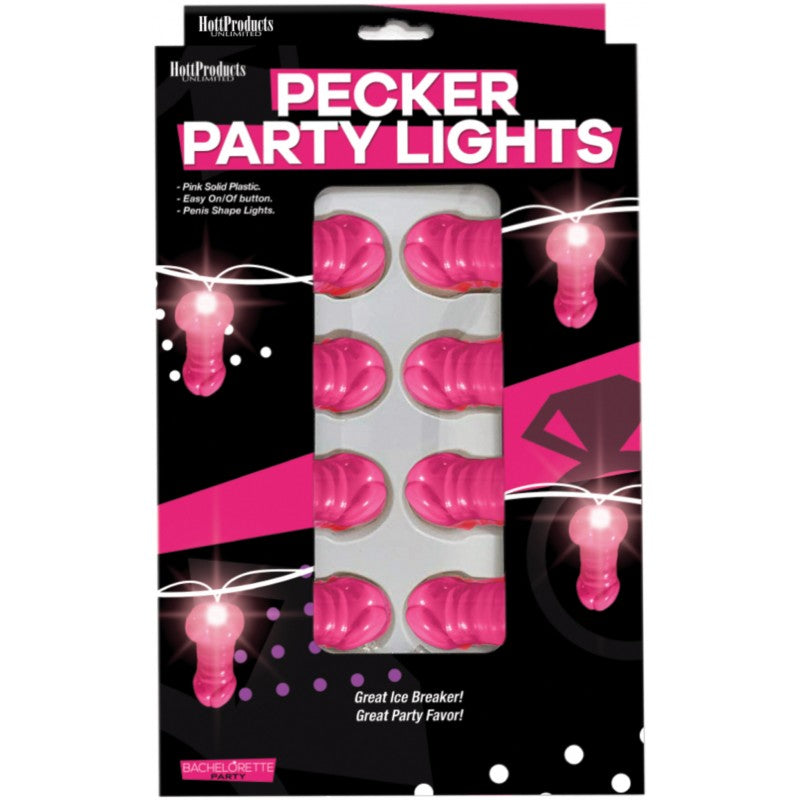 Light Up Pink Pecker String Party Lights featuring pink penis-shaped bulbs for fun party decor.