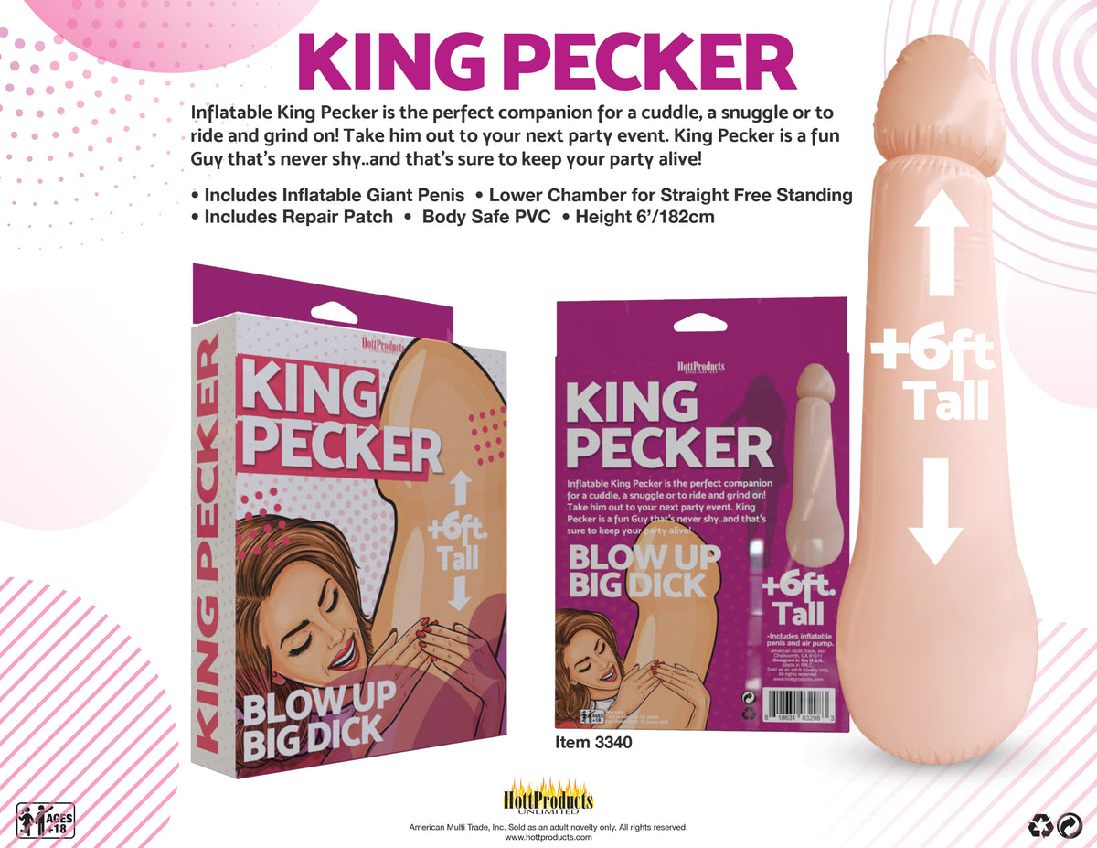 King Pecker 6ft Giant Inflatable Penis in packaging and upright, perfect for parties and fun gatherings.