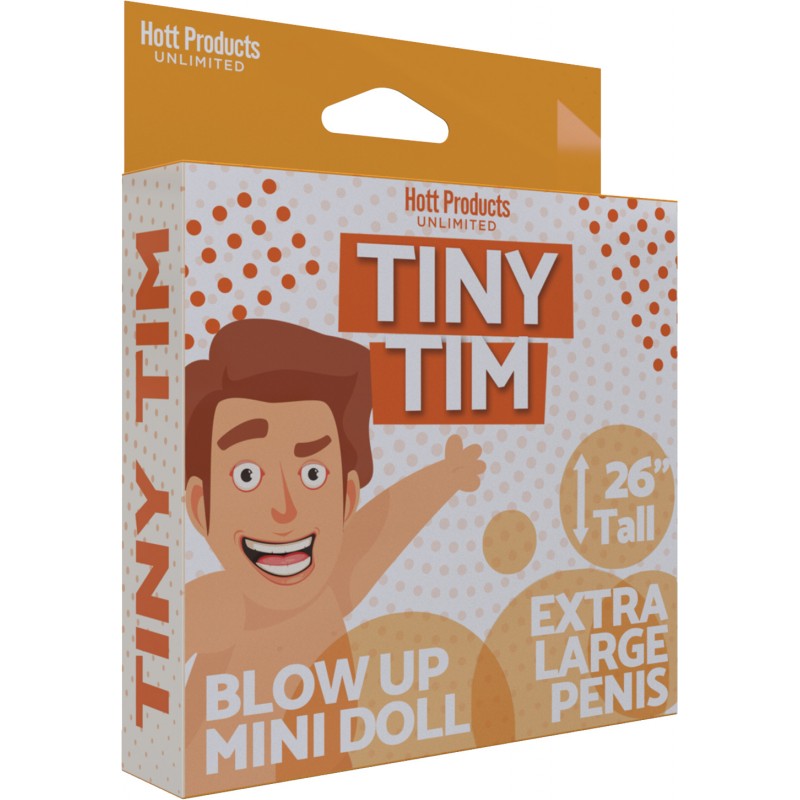 Tiny Tim Blow Up Party Doll Vanilla packaging showcasing 26 inch tall inflatable novelty mini doll.
