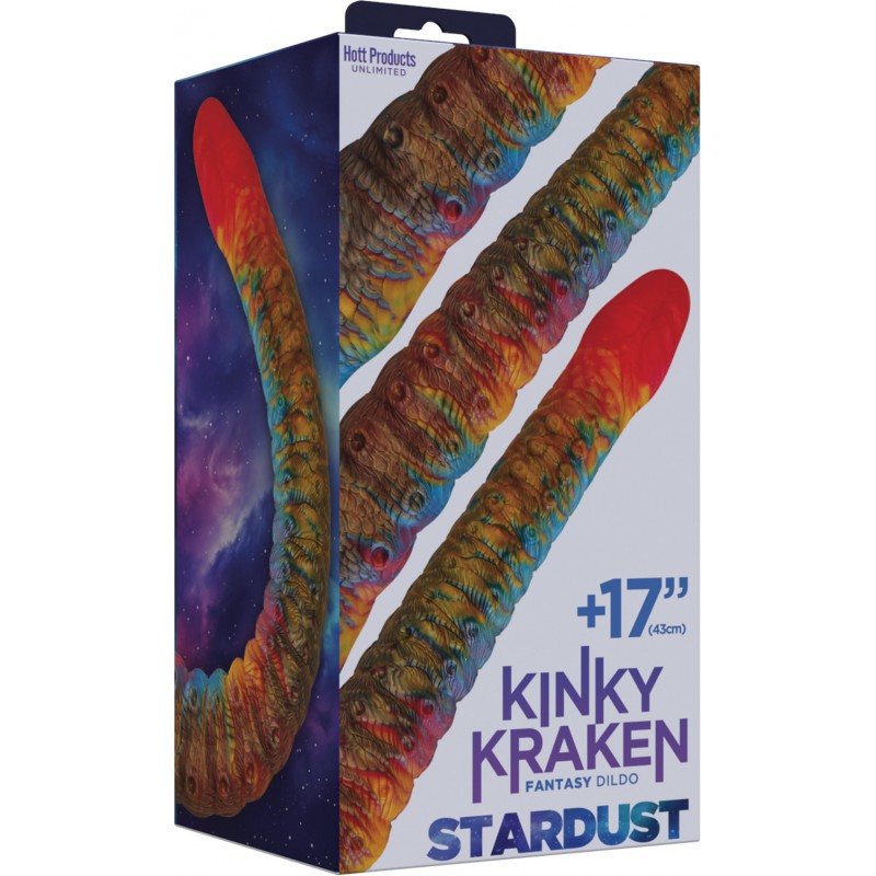 Stardust Kinky Kraken 17 Inch Silicone Tentacle Dildo packaging featuring colorful design and bold branding.