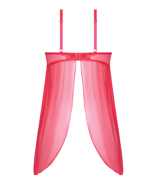 Eden Mesh Chemise Mini Dress with Keyhole Cutout Coral 3X 4X displayed from the back, featuring sheer coral fabric.