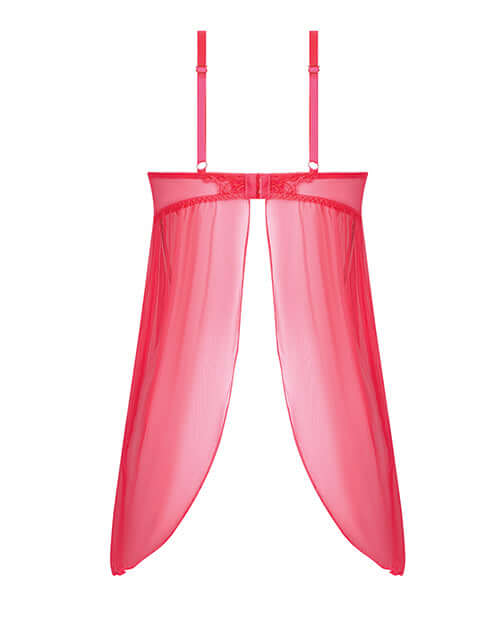Eden Mesh Chemise Mini Dress with Keyhole Cutout Coral 3X 4X displayed from the back, featuring sheer coral fabric.
