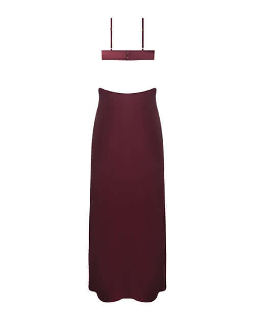 Brigeta Satin Cut Out Long Dress Burgundy 3X 4X featured in a floor-length design with a sweetheart neckline.