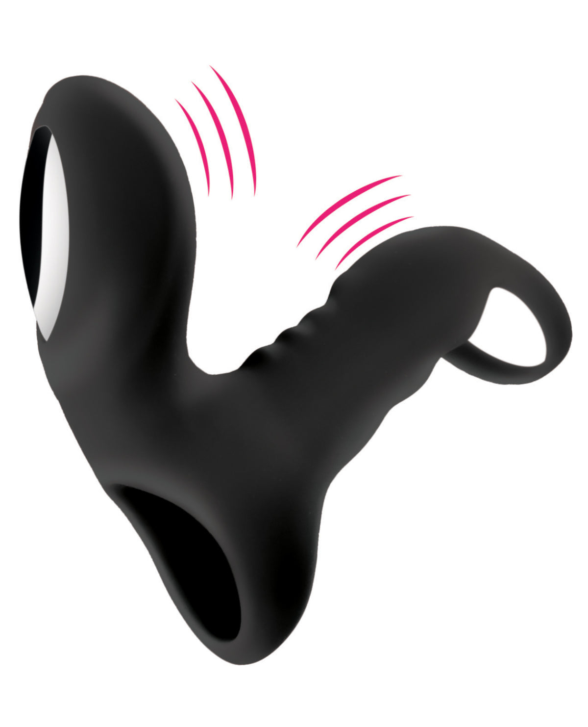 Bliss Shaft Rider Vibrating Cock Ring Sleeve Black with dual motors and 10 vibration modes for shared stimulation.
