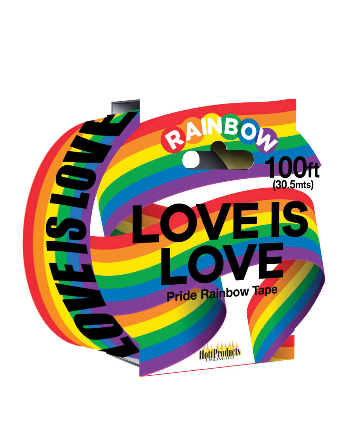 Love Is Love Rainbow Style Caution Party Tape in vibrant rainbow colors, ideal for celebrations and decor.