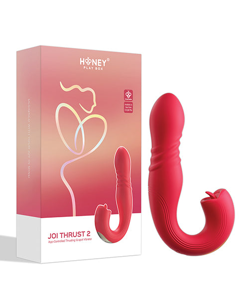 Joi Thrust 2 Thrusting G-Spot Vibrator & Clit Licker Red packaging and product image.