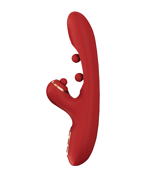 Tickler Wiggling G-Spot & Tapping Clitoral Vibrator Red showcasing its twin ball design and sleek curved shaft.