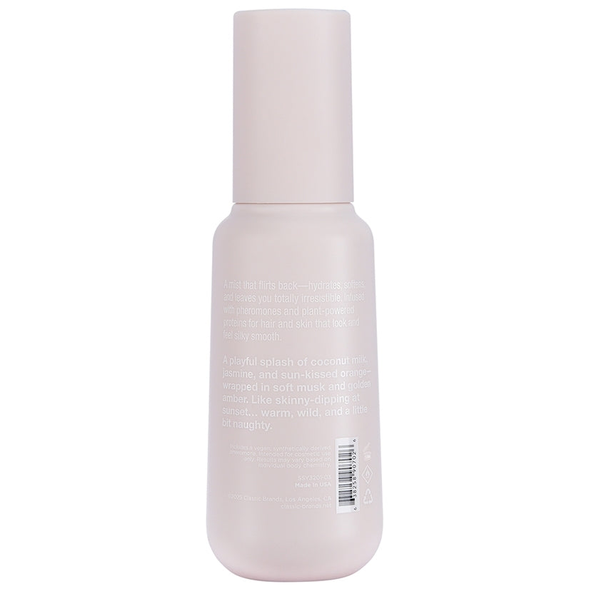 Simply Sexy Pheromone Hair & Body Mist Skinny Dip 3.35 Oz bottle featuring a sleek design.