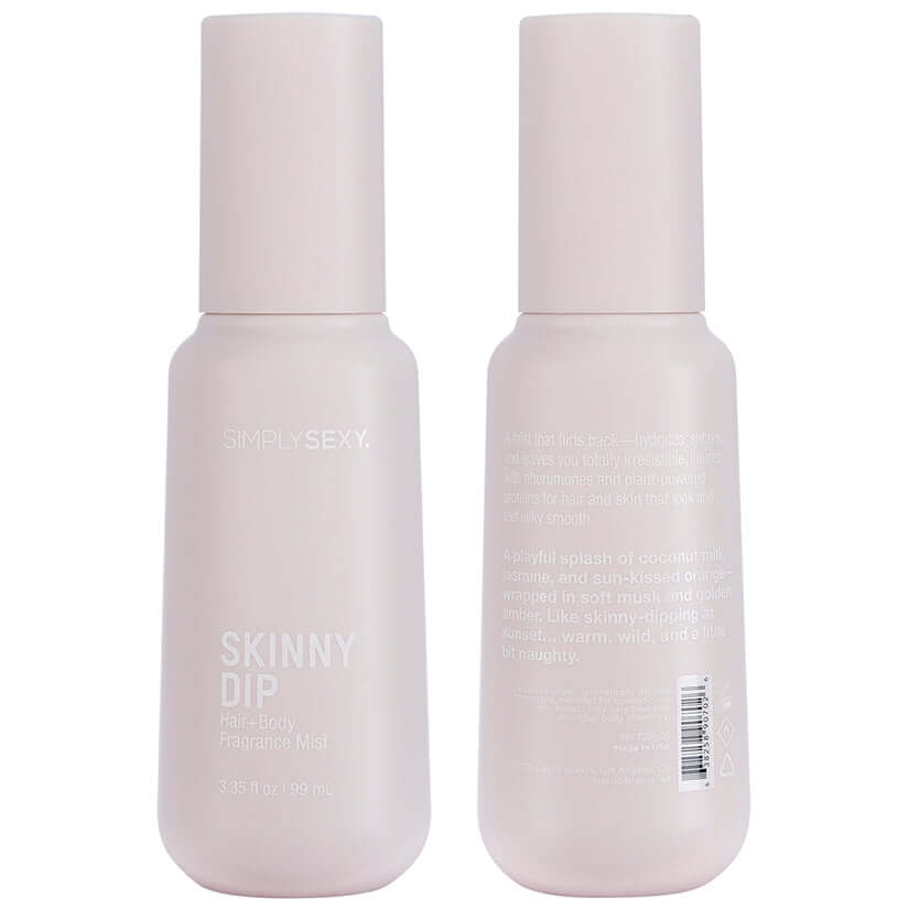 Simply Sexy Pheromone Hair & Body Mist Skinny Dip 3.35 Oz bottle with chic design and labels.