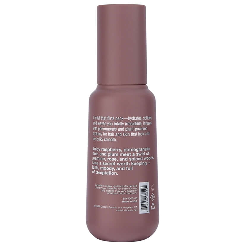 Simply Sexy Pheromone Hair & Body Fragrance Mist Berry Noir 3.35 Oz bottle with temptation-inducing scent description.