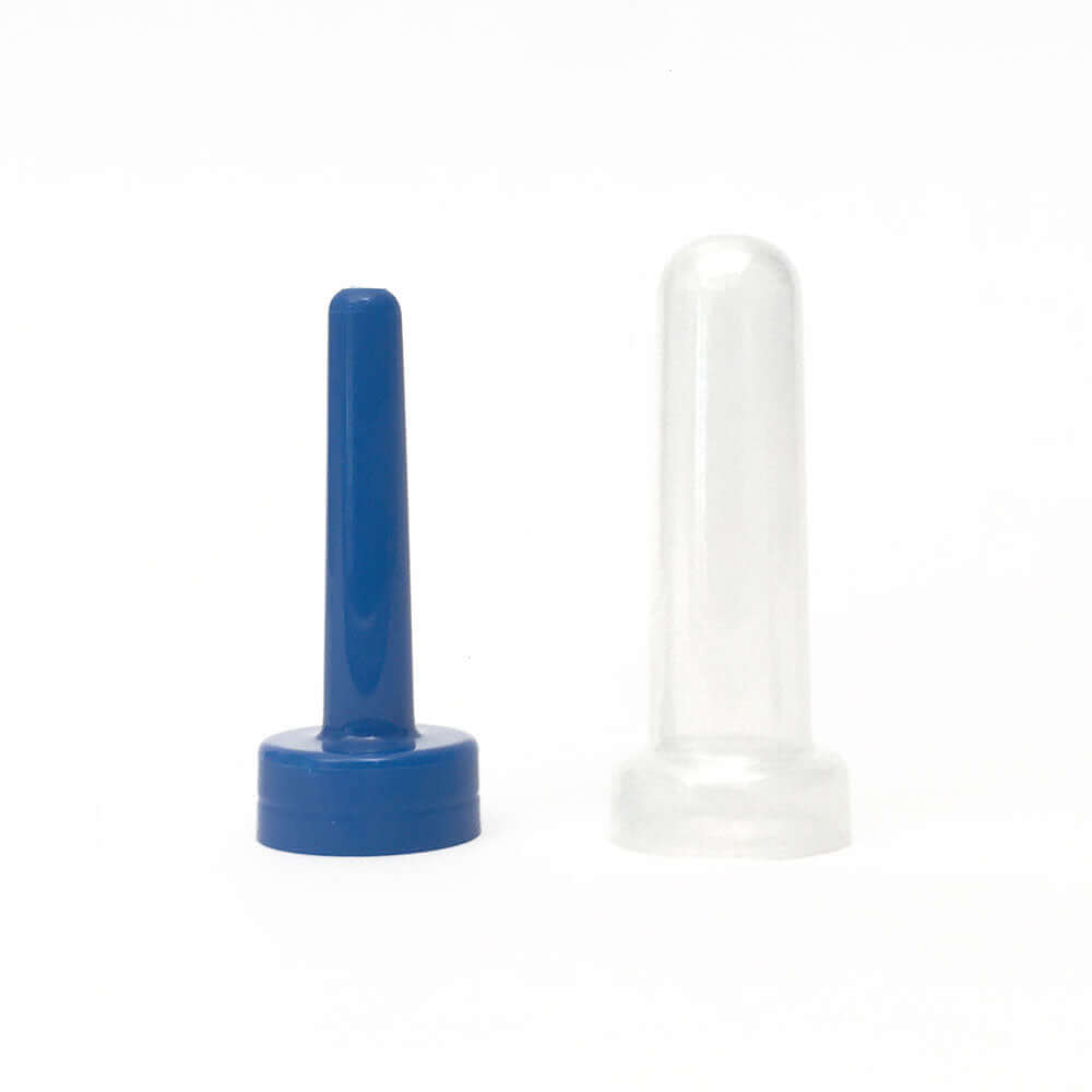 Boneyard Skwert Blue enema attachment in blue and clear designs for portable cleansing.