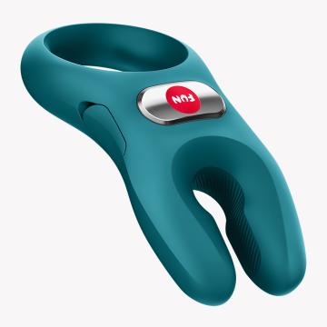 Fun Factory NOS Vibrating Cock Ring Green, a premium performance-enhancing accessory for dual stimulation and pleasure.