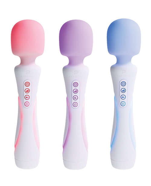 Illumination THE Wand Massager White featuring customizable LED colors for enhanced massage experience.