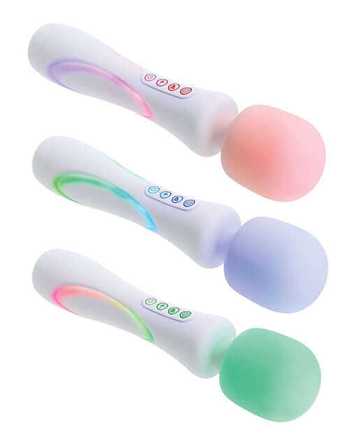 Illumination THE Wand Massager White showcasing elegant design and customizable LED lights for a premium massage experience.