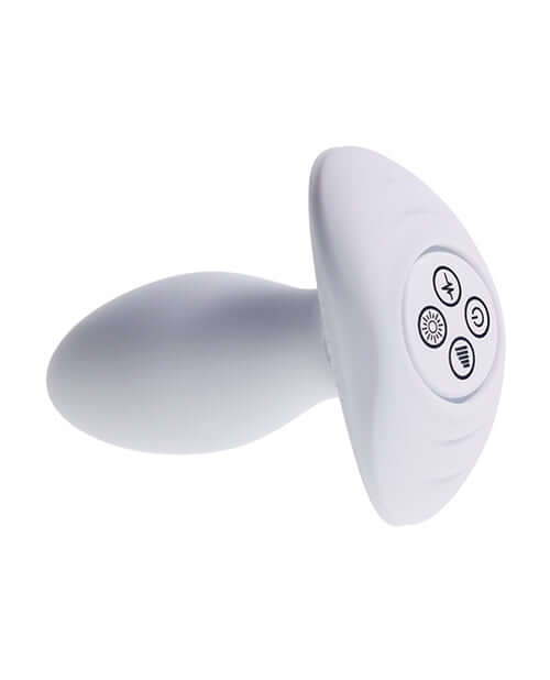 Illumination THE Plug Vibrator White showcasing its ergonomic design and customizable control buttons for a personalized experience.