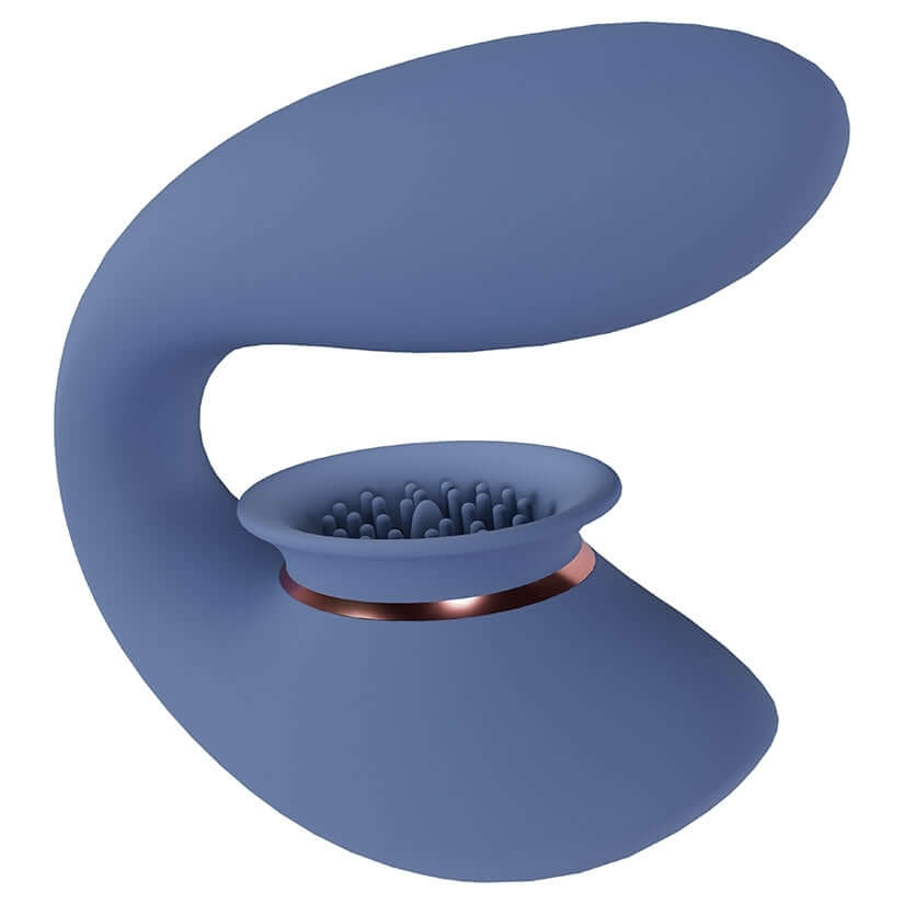 Shots Innovation Twitch 3 Rechargeable Vibrator & Suction Blue with suction feature and textured design.