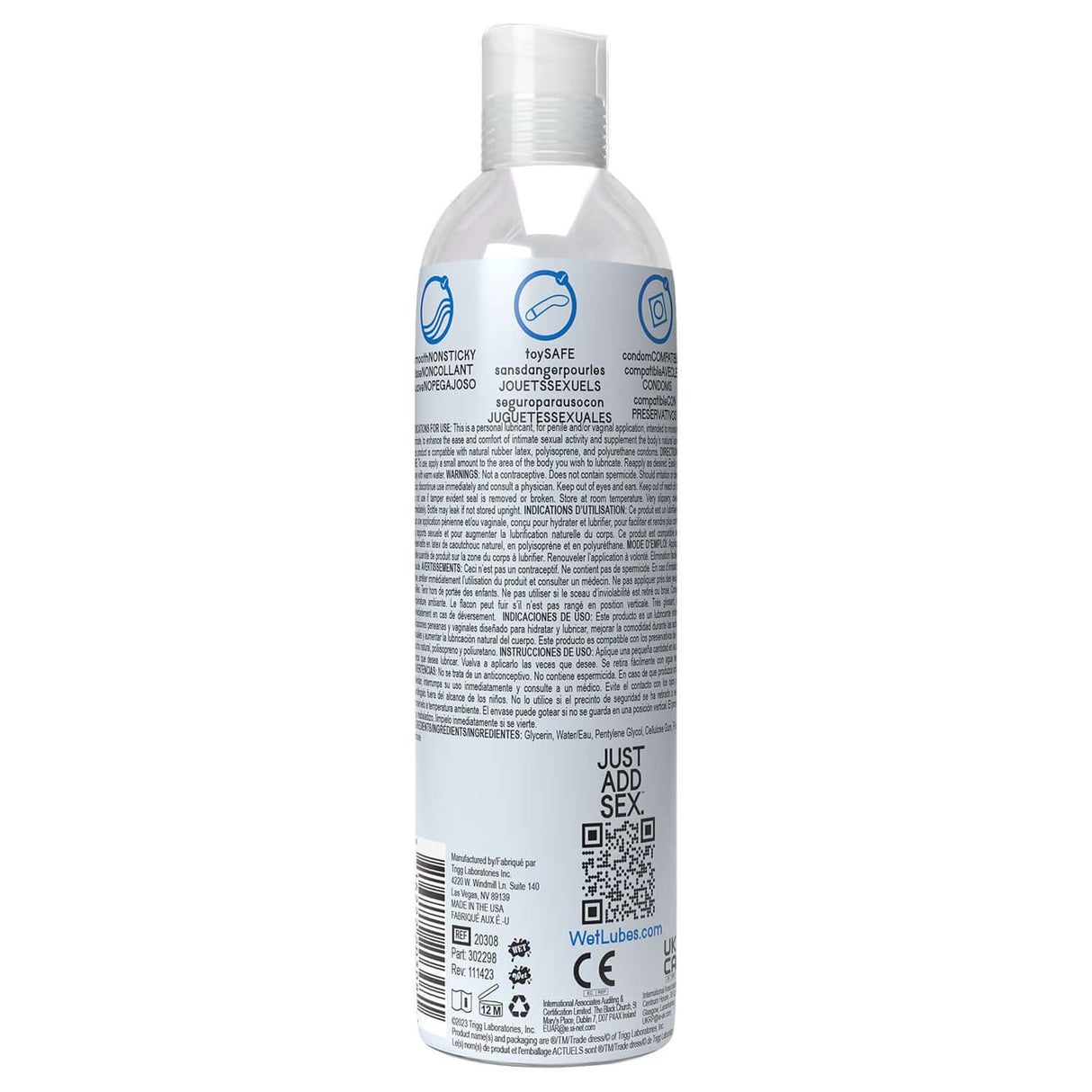 Wet Water Pure Water-based Lubricant 4 Oz bottle back label with usage instructions and safety information.
