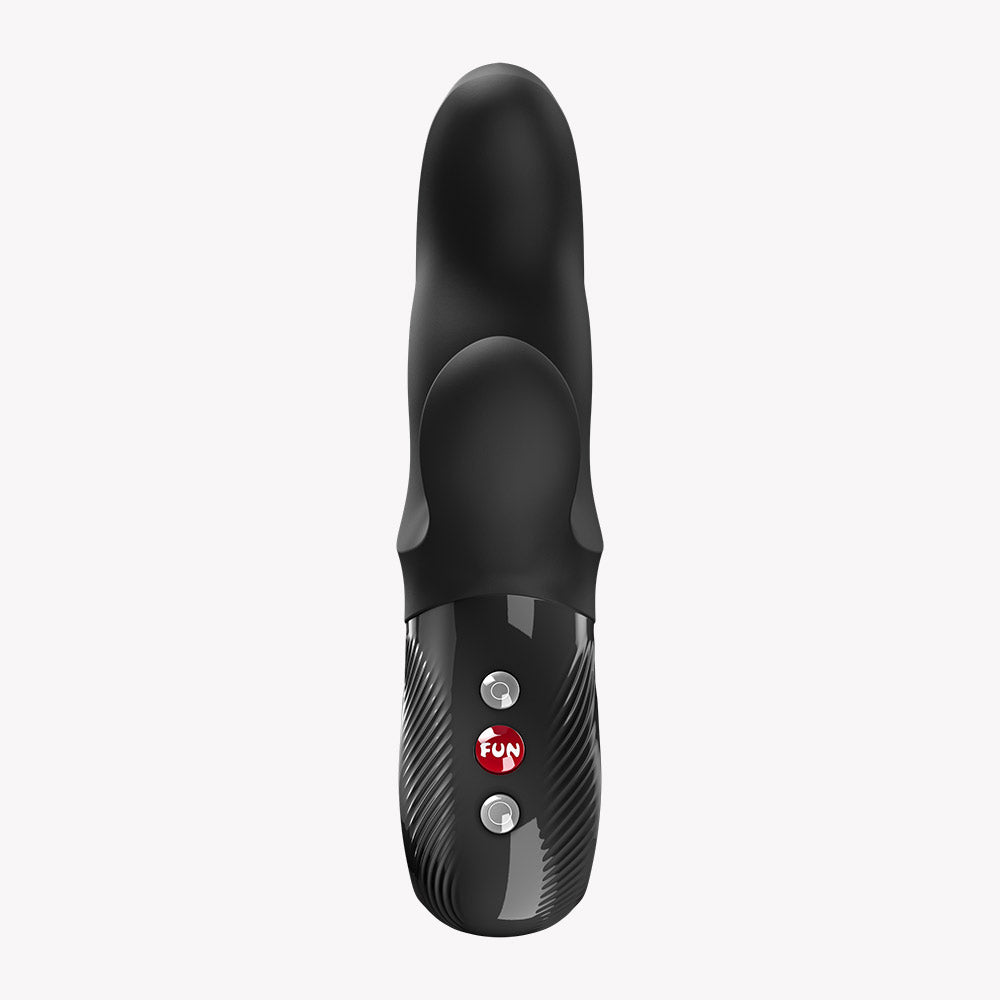Fun Factory Miss Bi Black Line Dual Action Vibrator top view showcasing sleek design and control buttons.