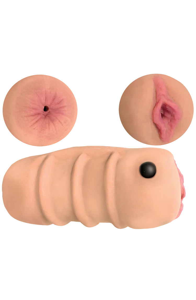 Mistress Double Stroker Megan & Lindsey Vanilla realistic double stroker with front and back entries for lifelike experience.