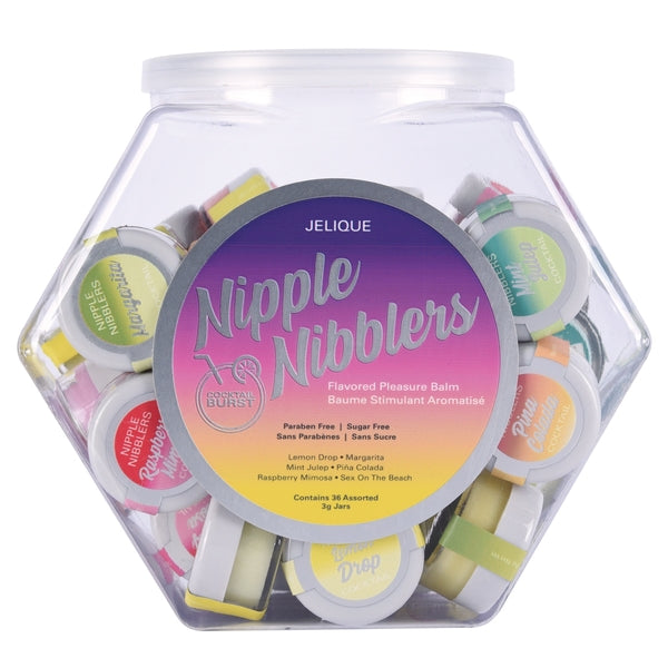 Jelique Nipple Nibblers Cocktail Tingle Balm 36ct Fishbowl featuring assorted flavored pleasure balms.