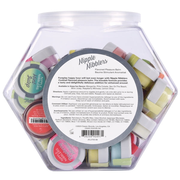 Jelique Nipple Nibblers Cocktail Tingle Balm 36ct Fishbowl with assorted flavors, perfect for enhancing foreplay.