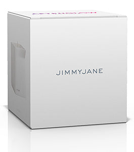 Jimmyjane Natural Massage Oil Candle 4.5 Oz Santal packaging design in a minimalist white box.