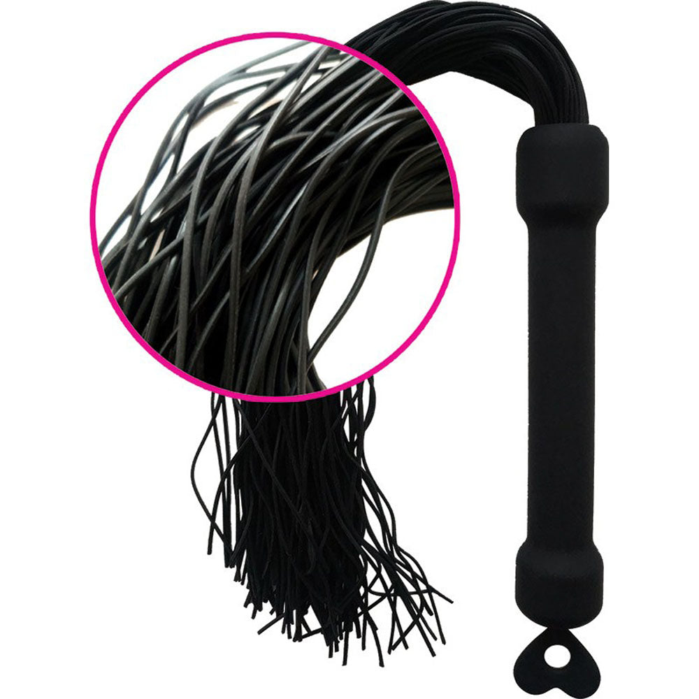 Hott Products Whip It Black Tassel Whip with sleek black handle and flowing tassels for playful control.