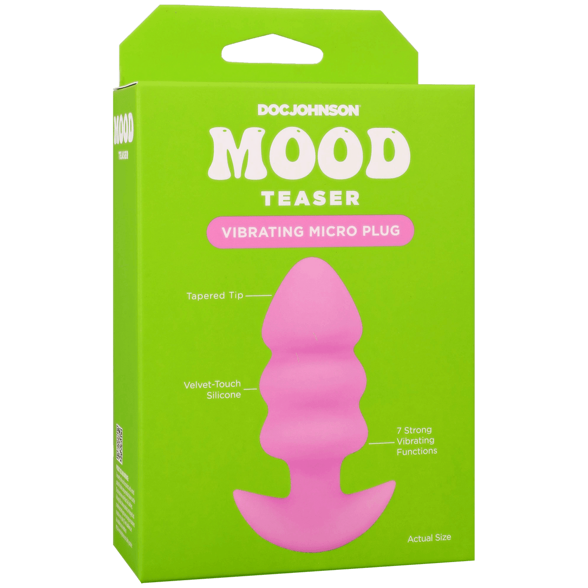 Mood Teaser Vibrating Micro Plug Pink packaging with tapered tip and vibrant design for discreet pleasure.