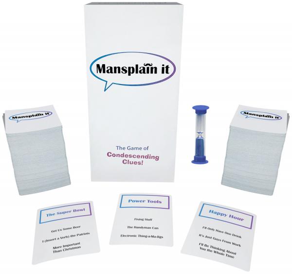 Mansplain It The Game Of Condescending Clues box and cards for a fun party game experience.