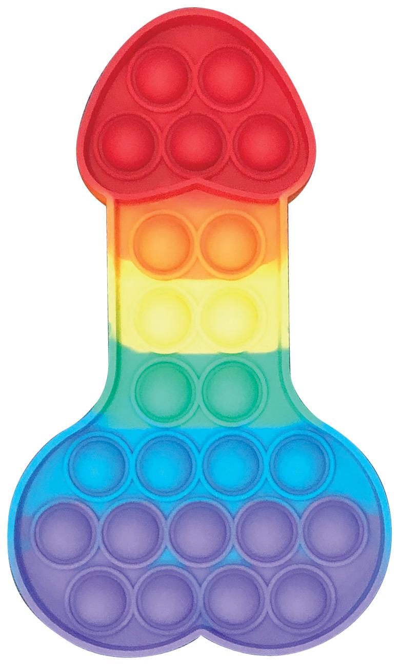 Kheper Games Penis Pop-It Stress Fidget Toy in rainbow colors for stress relief and fun pop sensation.