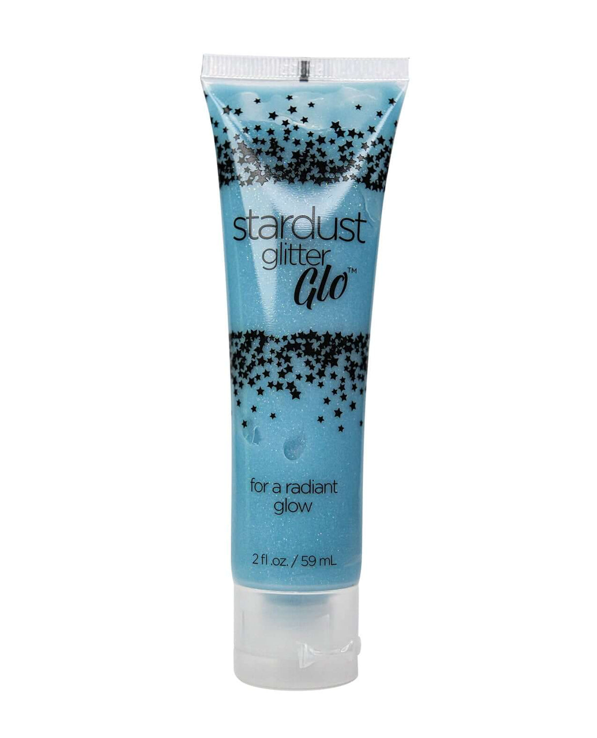 Stardust Glitter Glo Electric Blue 2 Oz tube packaging for a radiant glow and skin moisturizing care.