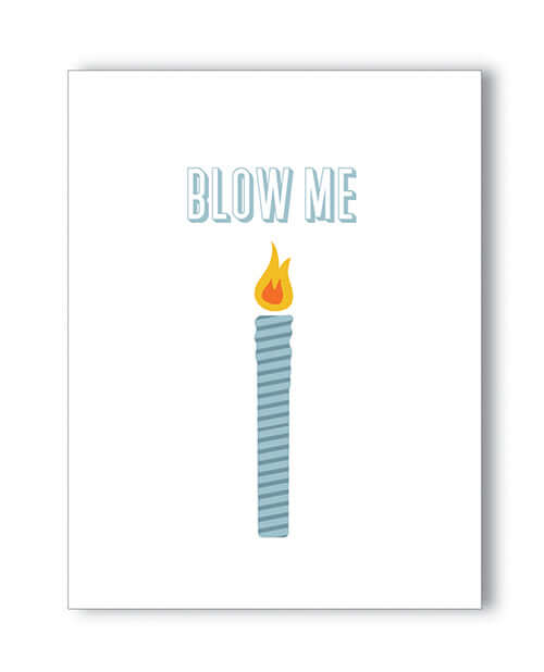 Image of the Blow Me Birthday Naughty Greeting Card featuring a playful candle illustration.