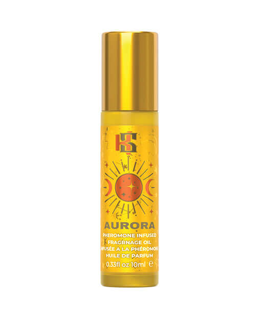 Kama Sutra Celestial Pheromone Roll on Fragrance Oil Aurora 10 ml in a stylish golden bottle.