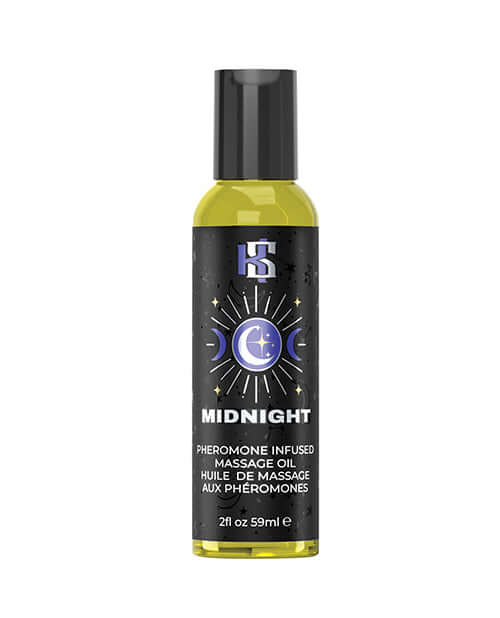 Kama Sutra Celestial Pheromone Massage Oil Midnight 2 Oz bottle, designed for sensual massage experiences.