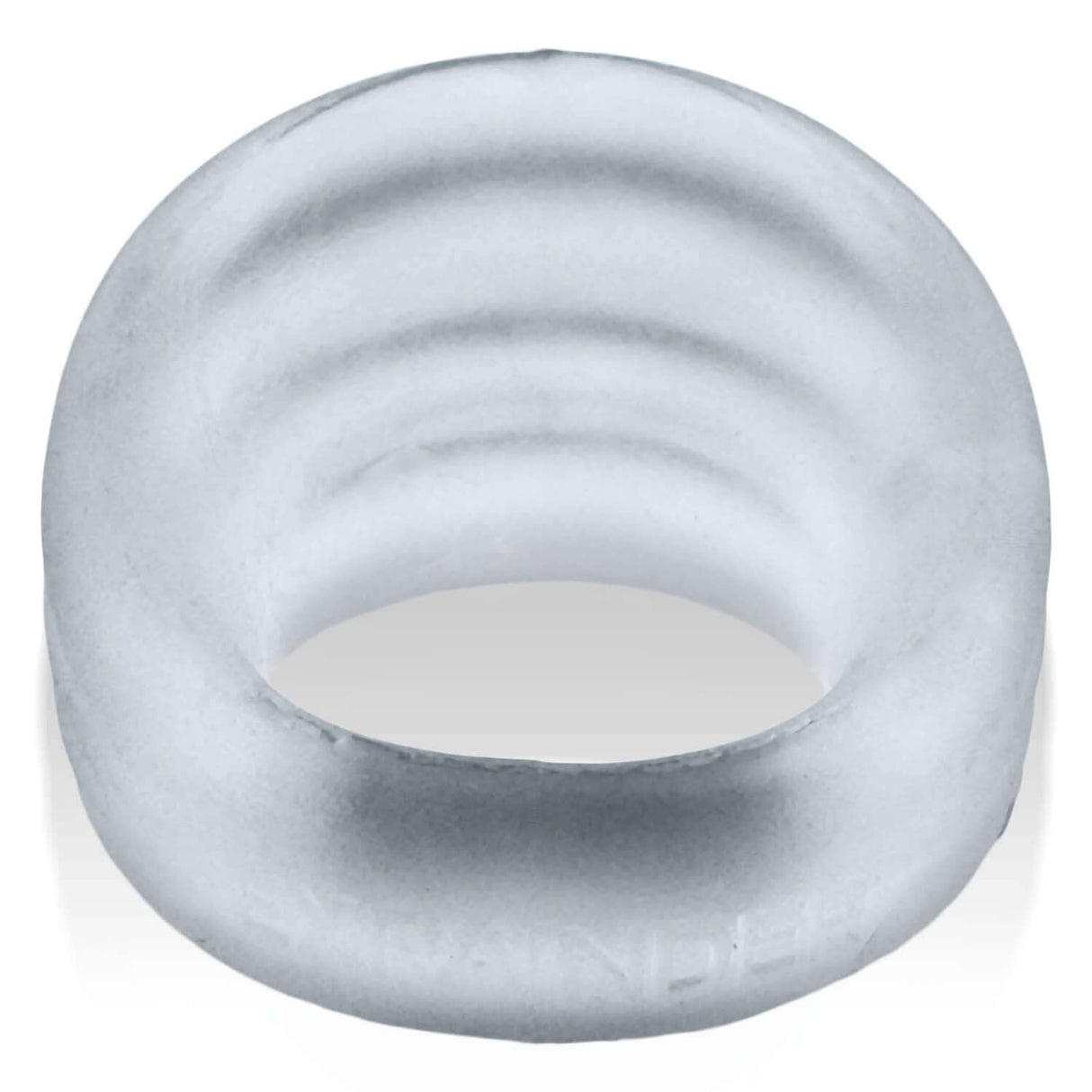 Oxballs Expander Slimmer Scoop Style Cockring Clear Steam featuring a smooth finish and ribbed surface.