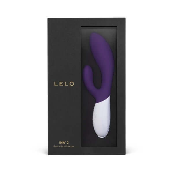 LELO Ina 2 Rabbit Vibrator Purple in sleek packaging, showcasing dual-action design for pleasure.