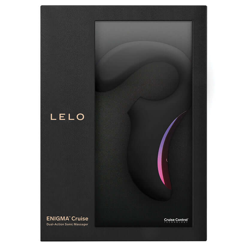 Lelo Enigma Cruise Dual Action Sonic Massager Black in sleek packaging showcasing innovative design and features.
