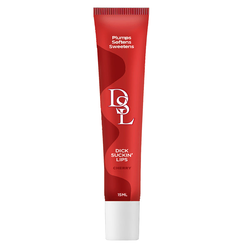 DSL Dick Sucking Lips Cherry 15 ml plumping lip serum in a stylish tube with cherry flavor for fuller lips.