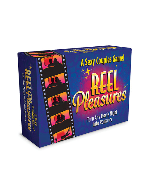 Reel Pleasures Couples Card Game box design for a fun, romantic movie night experience.