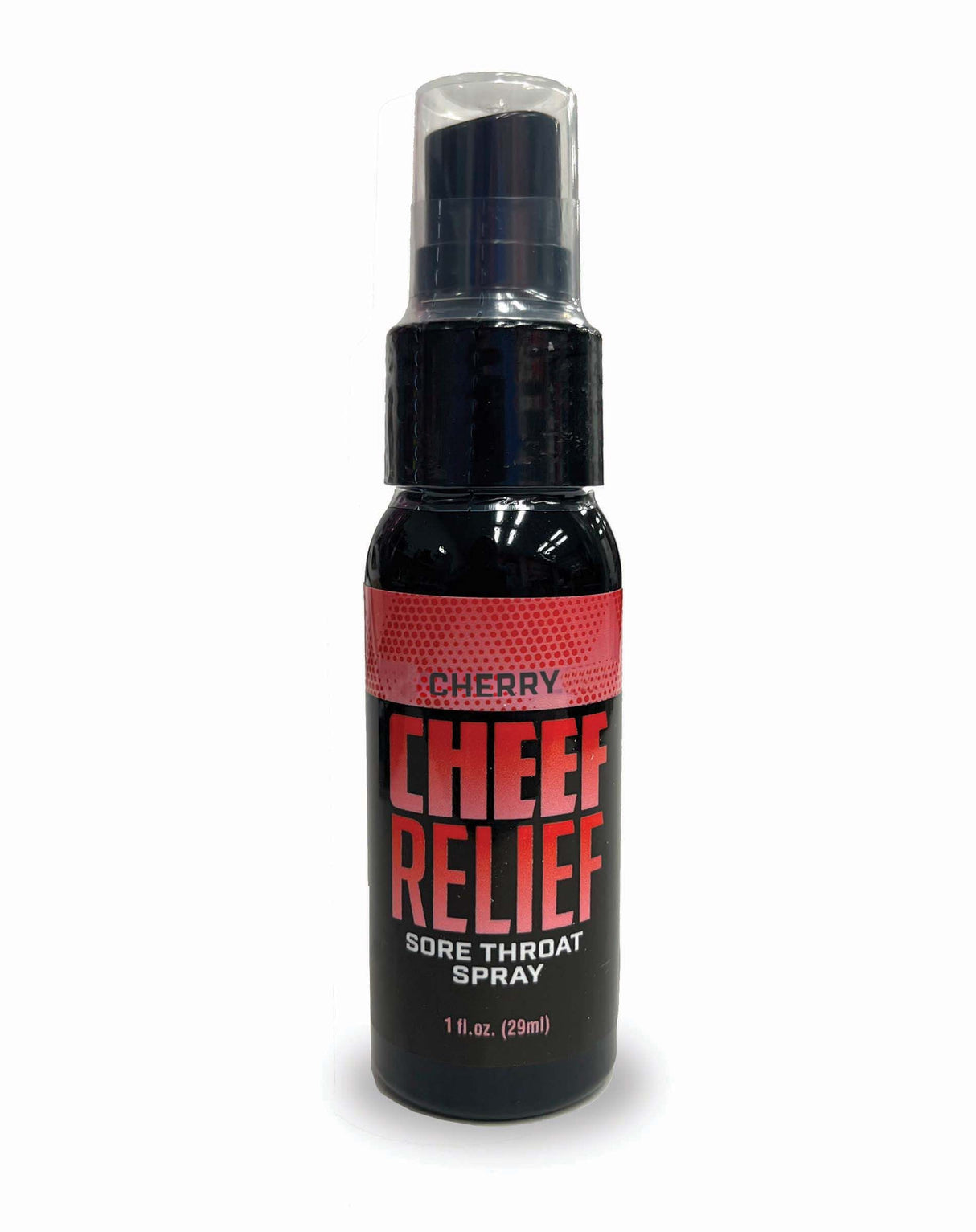 Cheef Relief Sore Throat Spray Cherry 1 Oz bottle for smokers' relief from dry cough and itchy throat.