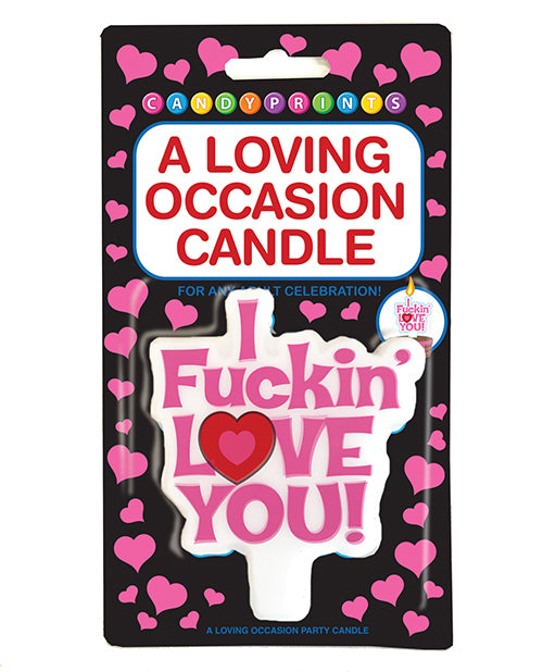 I F*ckin' Love You Pink Novelty Candle in vibrant colors with hearts for adult celebrations.