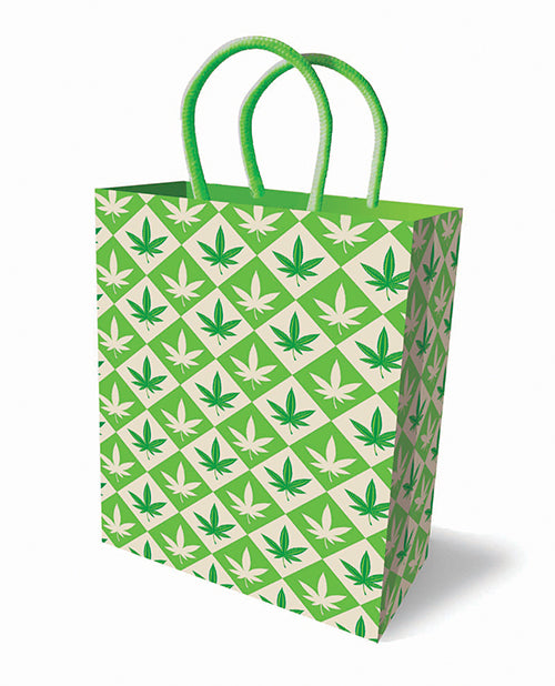 Little Genie Cannabis Diamonds Foil Gift Bag with green leaf design for stylish cannabis-themed gifting.