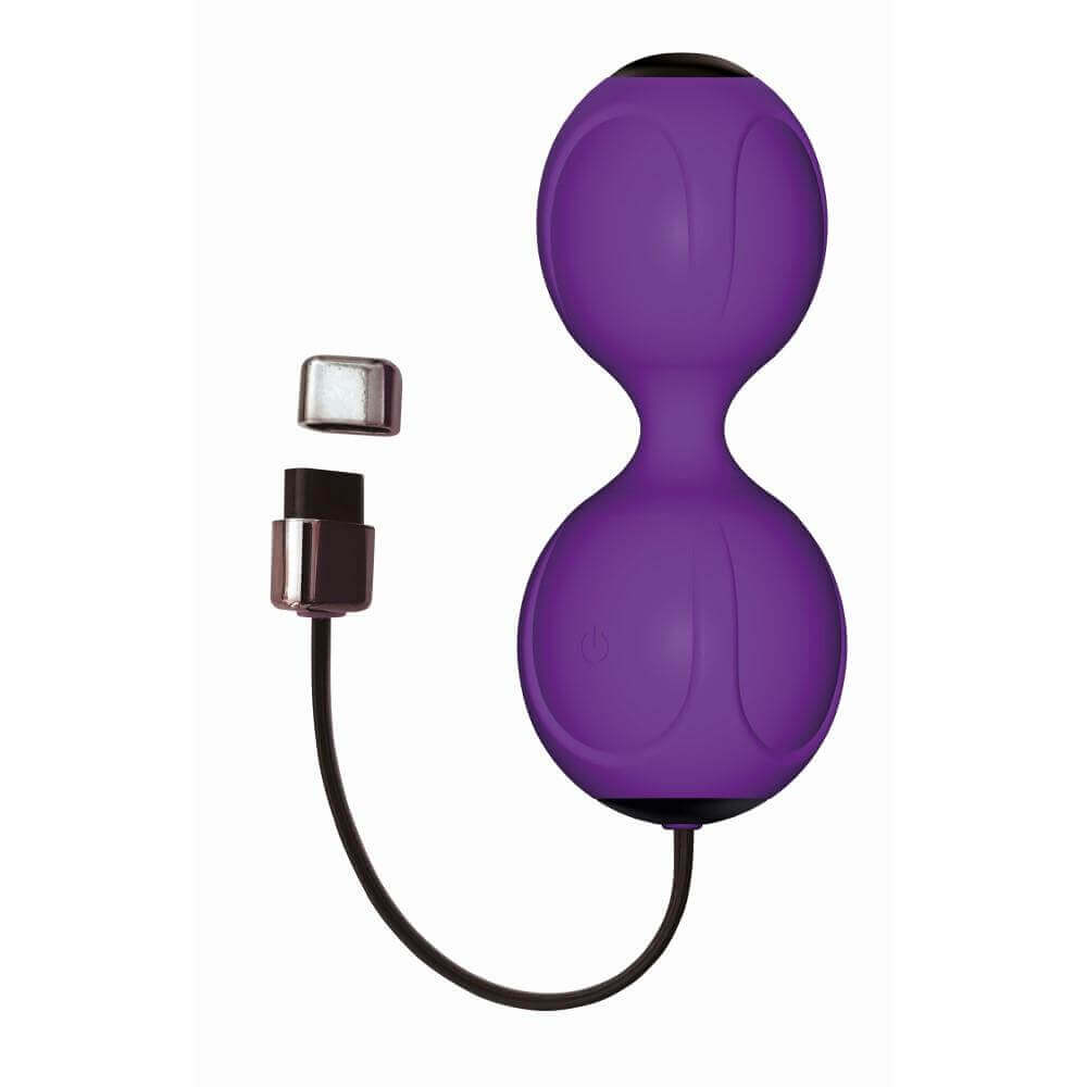LavaJoy Vibrating Remote Controlled Duo Kegel Balls in purple with removable remote for pelvic wellness.