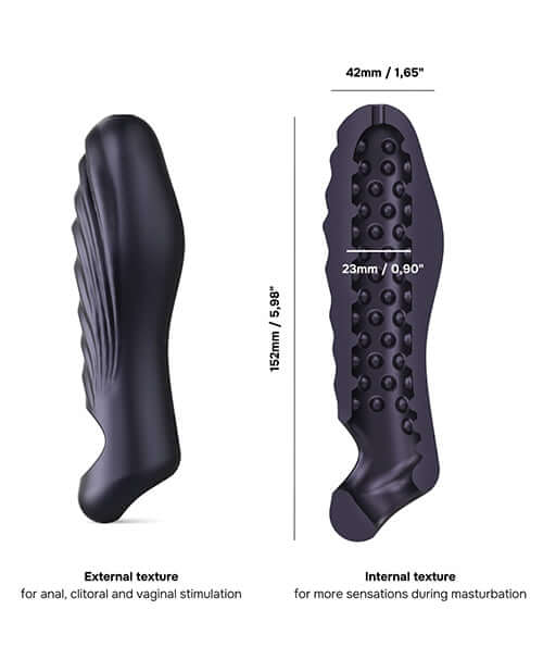 Manwan RYZER Penis Sleeve Black Plum featuring external and internal textures for enhanced stimulation.