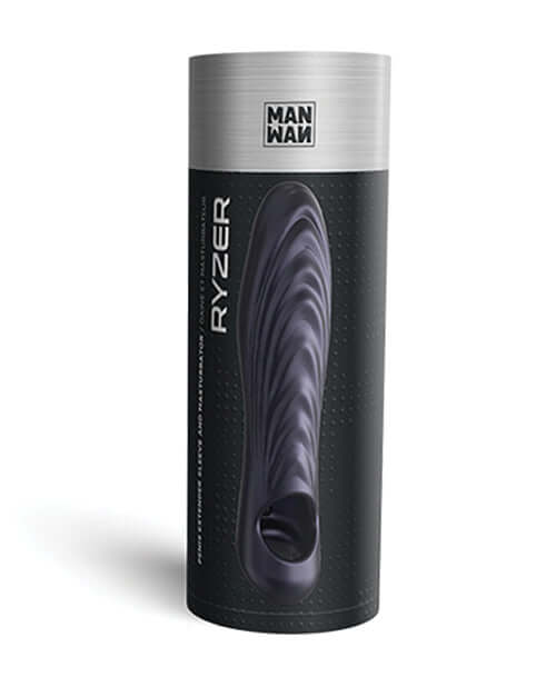 Manwan RYZER Penis Sleeve Black Plum packaging showcasing its elegant design and innovative features.