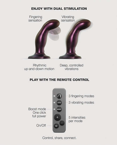 Strap On Me Fingering & Vibrating Dildo Purple with dual stimulation features and remote control options.