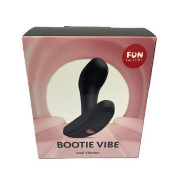 Fun Factory Bootie Vibe Anal Vibrator Black packaging showing sleek design and title details.