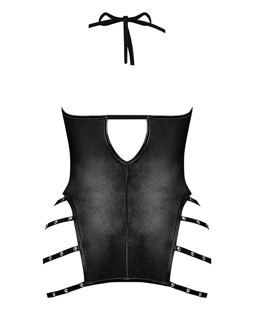 Lust Portia Mini Dress Plush Strapping Black L XL featuring bold strappy design and deep V-plunge detail.