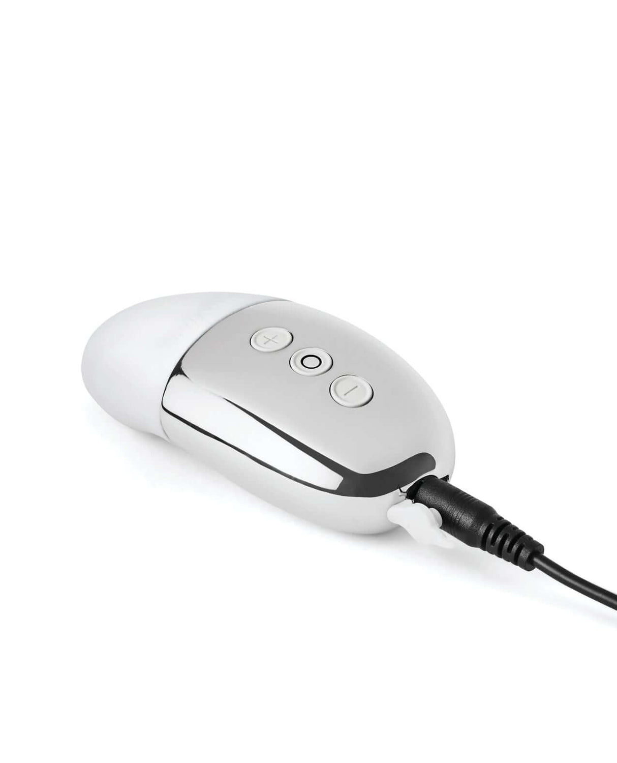 Le Wand Little Pleasures 6 Piece Kit Chrome mini-vibe with sleek chrome design and connected cable.